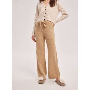 NEW NAP Loungewear Women Wool Blend Wide Leg Knit Pants Camel‎ Beige Size M